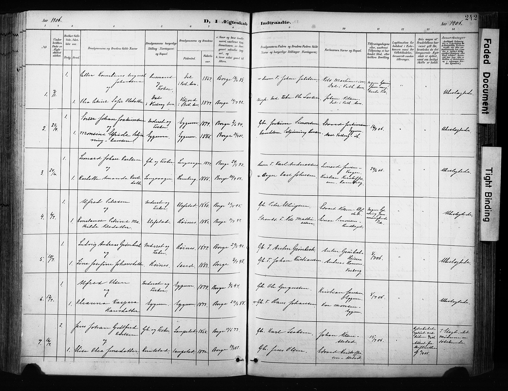 Ministerialprotokoller, klokkerbøker og fødselsregistre - Nordland, AV/SAT-A-1459/880/L1134: Parish register (official) no. 880A08, 1899-1908, p. 242