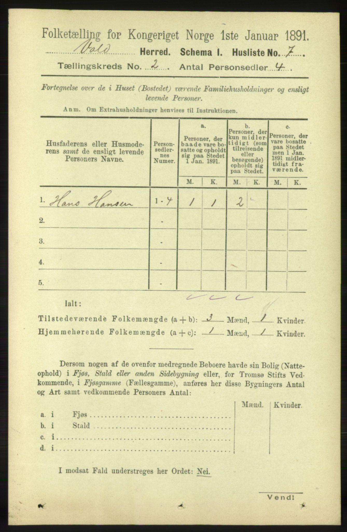 RA, 1891 census for 1537 Voll, 1891, p. 658