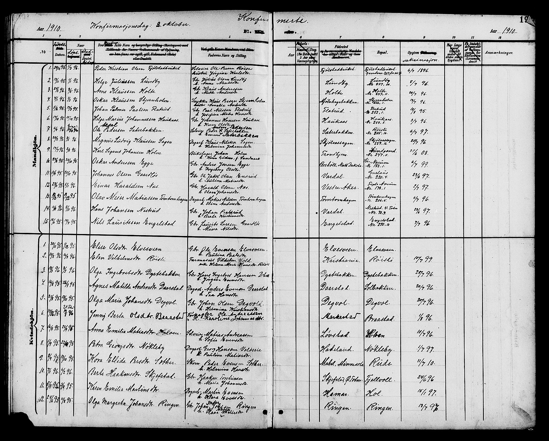 Vestre Toten prestekontor, SAH/PREST-108/H/Ha/Hab/L0011: Parish register (copy) no. 11, 1901-1911, p. 196
