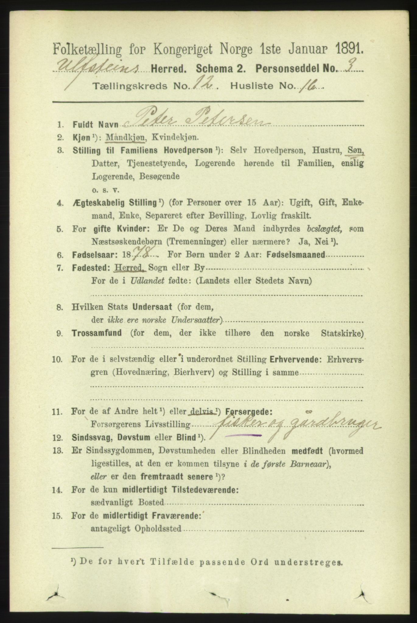 RA, 1891 census for 1516 Ulstein, 1891, p. 3954