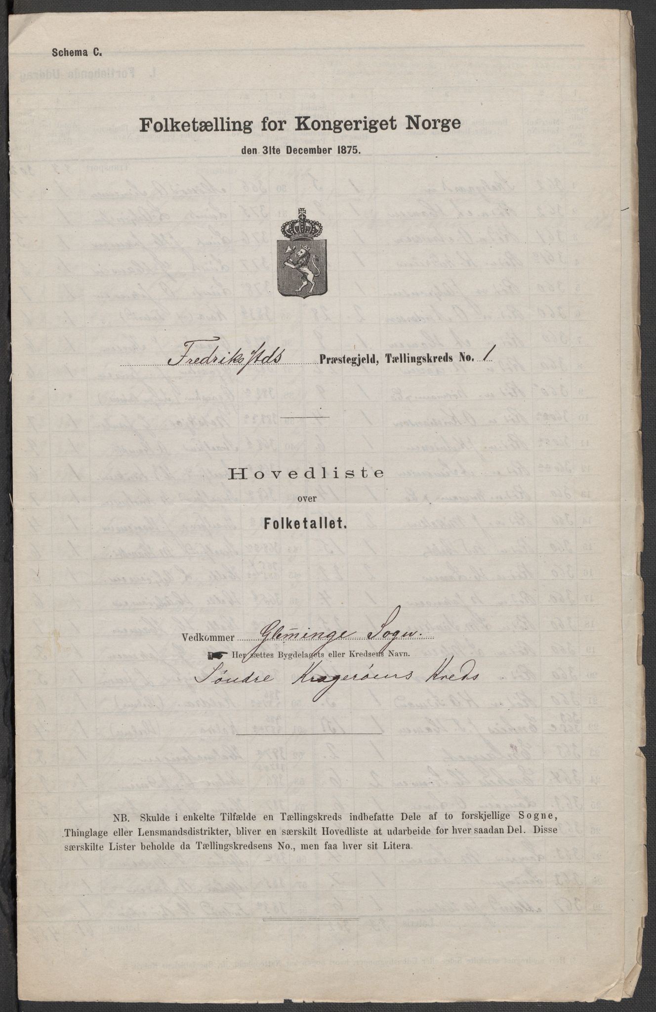 RA, 1875 census for 0132L Fredrikstad/Glemmen, 1875, p. 1