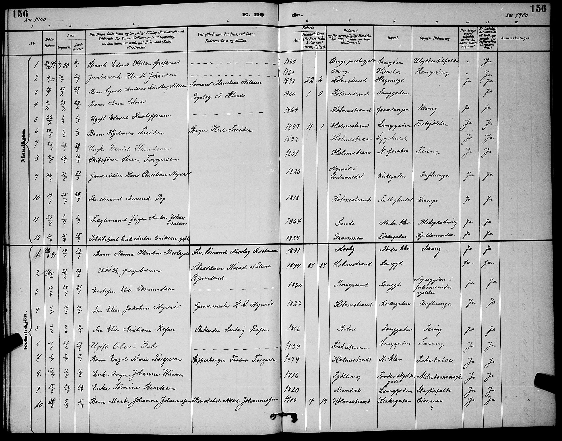 Holmestrand kirkebøker, AV/SAKO-A-346/G/Ga/L0005: Parish register (copy) no. 5, 1889-1901, p. 156