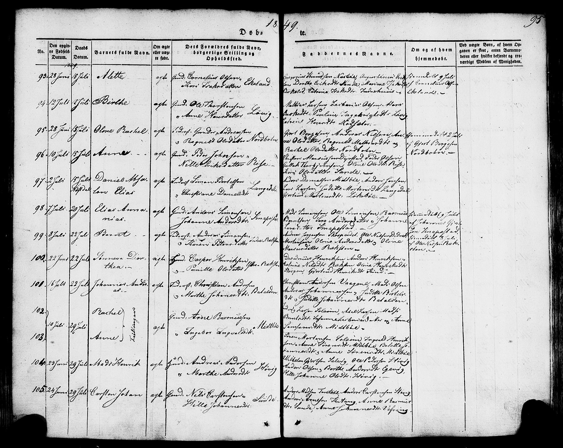 Kinn sokneprestembete, SAB/A-80801/H/Haa/Haaa/L0005: Parish register (official) no. A 5, 1841-1857, p. 95