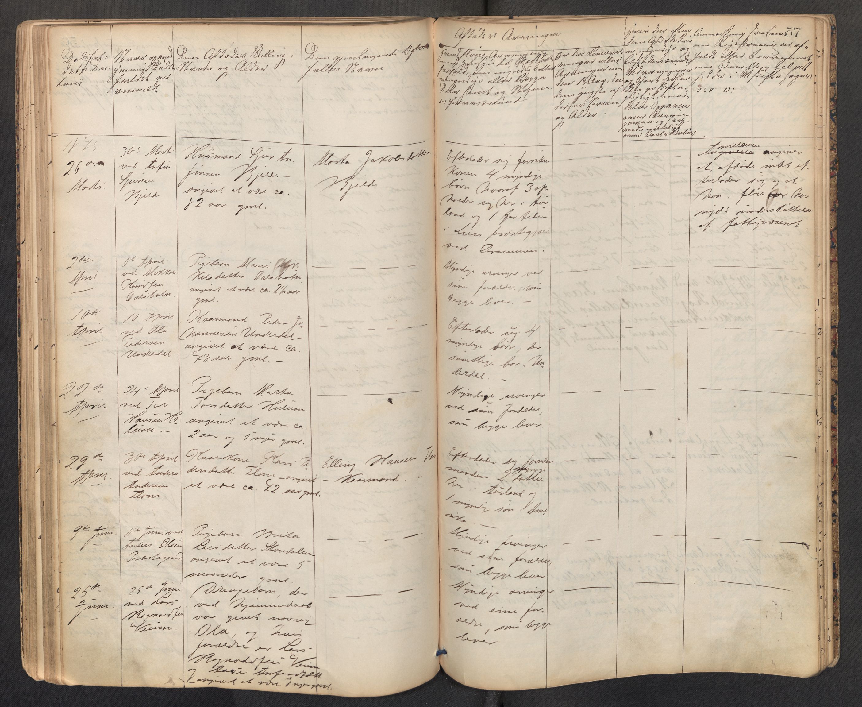 Lensmannen i Aurland, AV/SAB-A-26401/0006/L0001: Dødsfallprotokoll, 1864-1877, p. 56b-57a