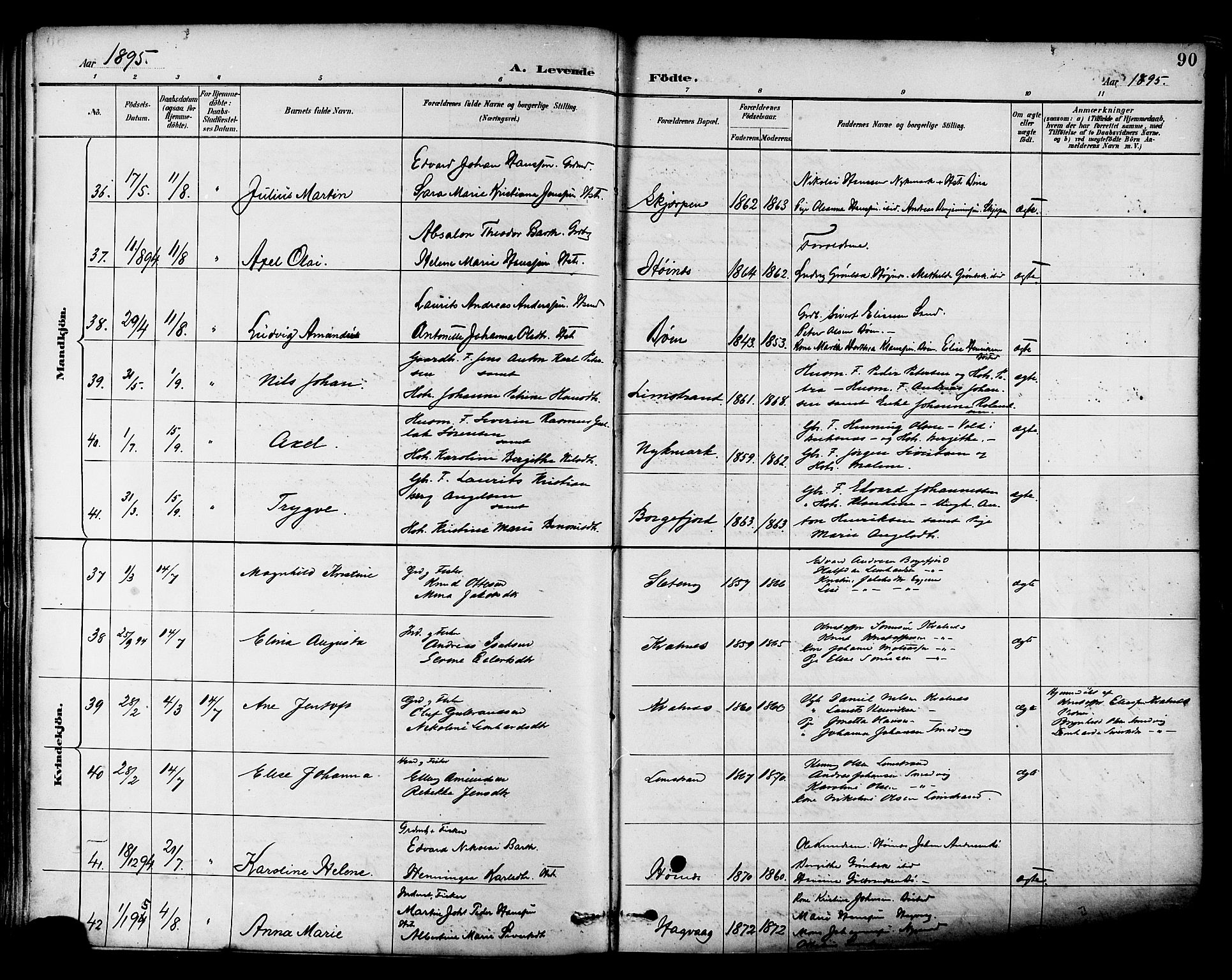 Ministerialprotokoller, klokkerbøker og fødselsregistre - Nordland, SAT/A-1459/880/L1133: Parish register (official) no. 880A07, 1888-1898, p. 90