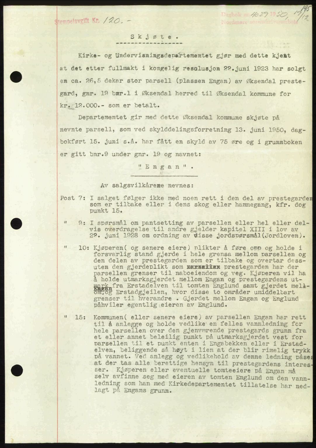 Nordmøre sorenskriveri, AV/SAT-A-4132/1/2/2Ca: Mortgage book no. A117, 1950-1950, Diary no: : 4039/1950