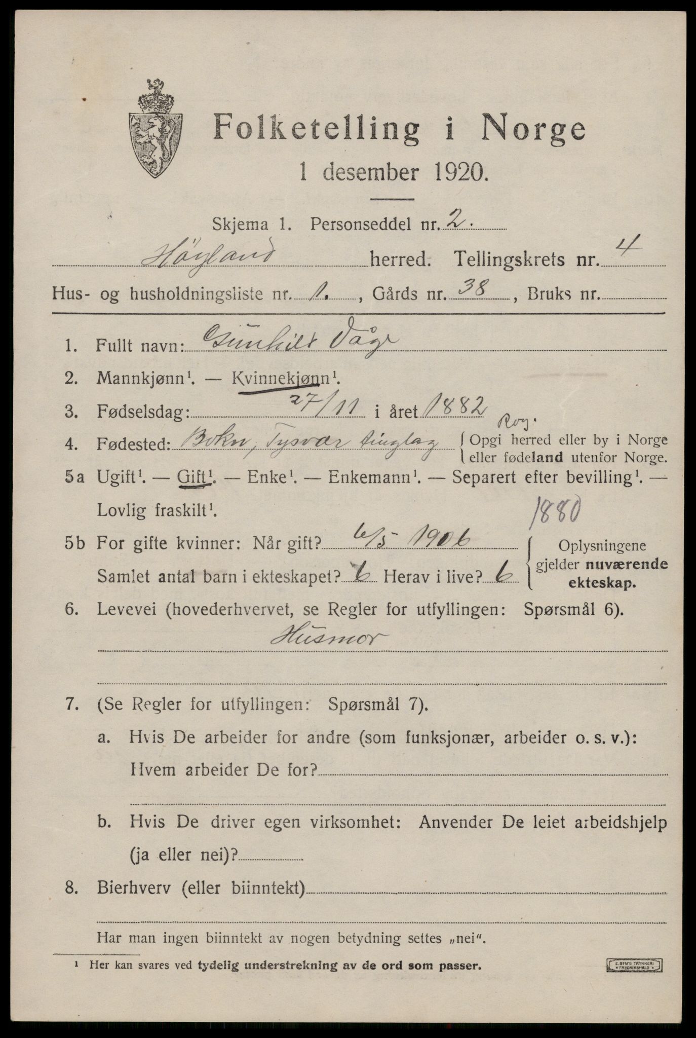 SAST, 1920 census for Høyland, 1920, p. 14098