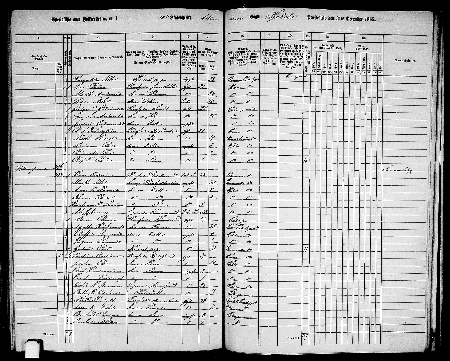 RA, 1865 census for Fjell, 1865, p. 241