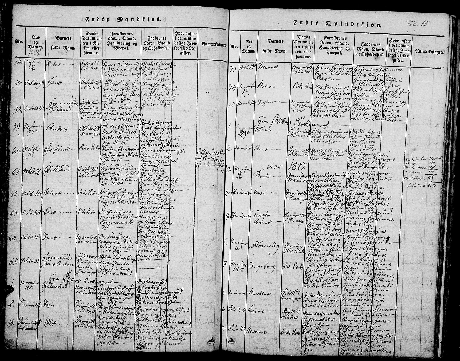 Jevnaker prestekontor, SAH/PREST-116/H/Ha/Hab/L0001: Parish register (copy) no. 1, 1815-1837, p. 55
