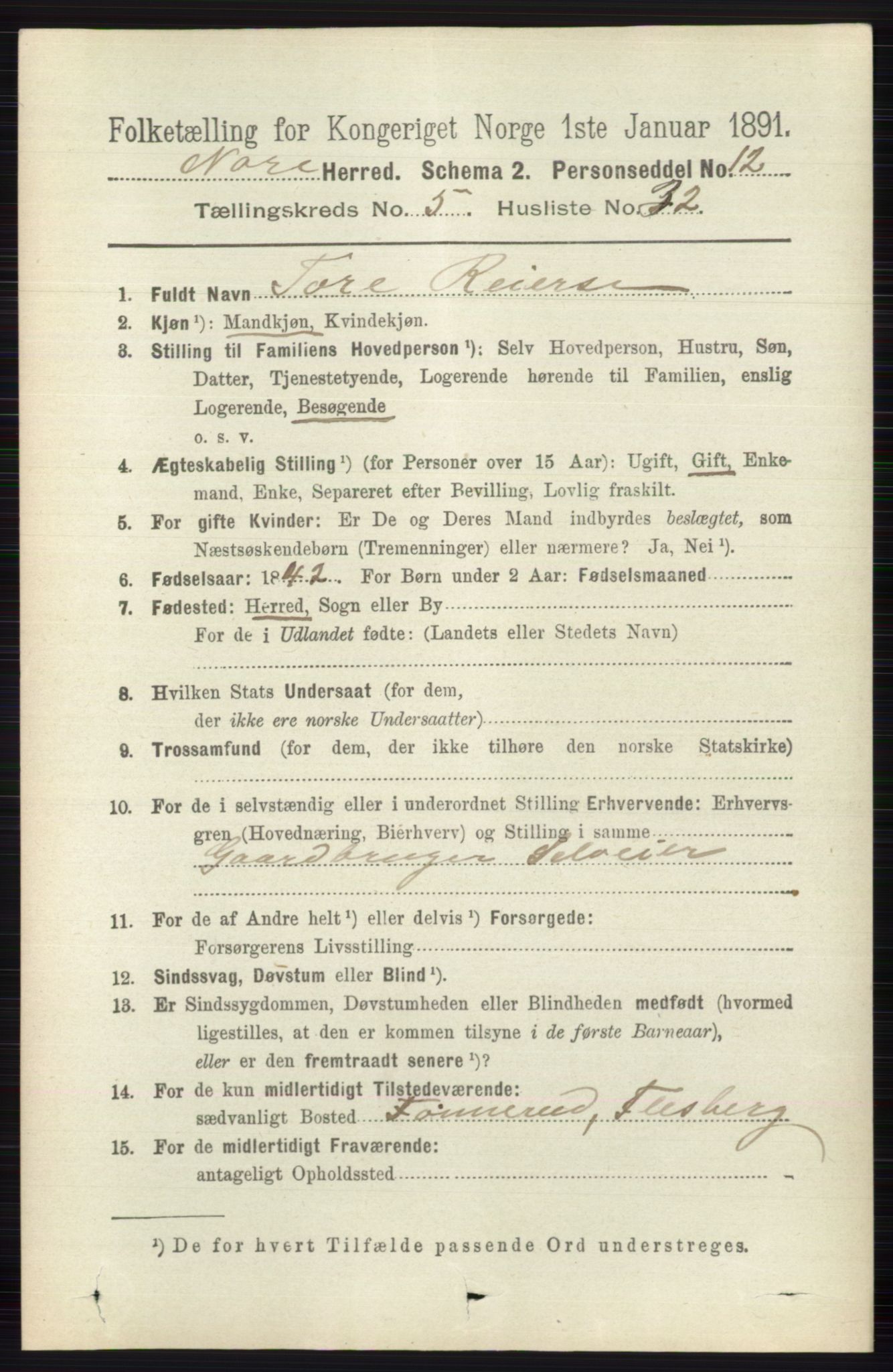 RA, 1891 census for 0633 Nore, 1891, p. 1757