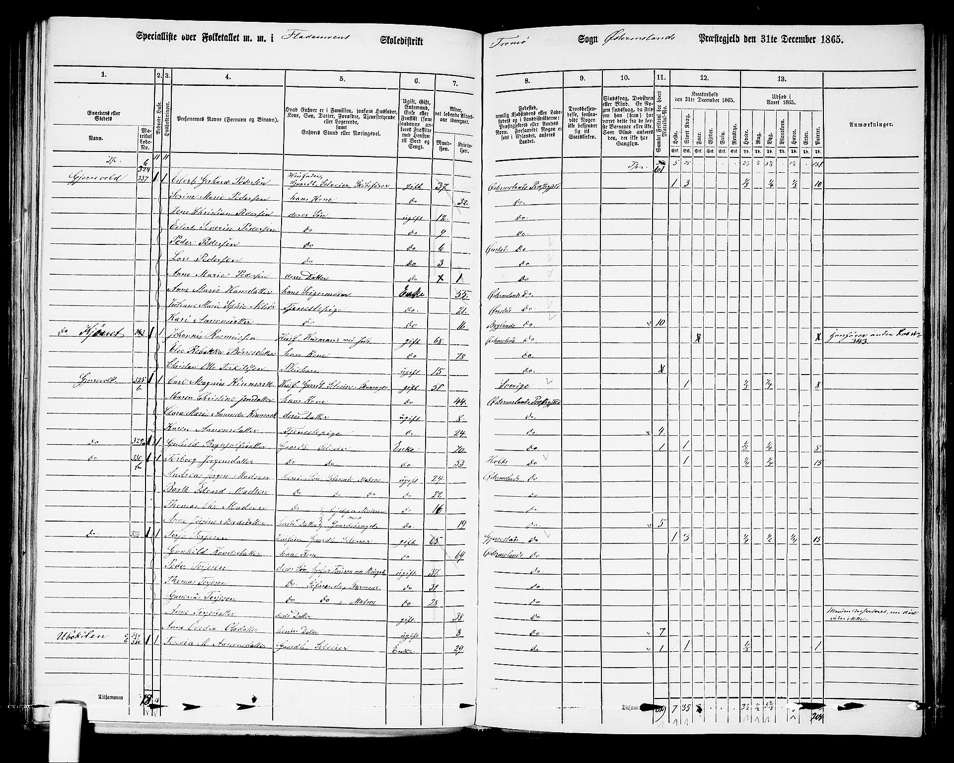 RA, 1865 census for Austre Moland, 1865, p. 219