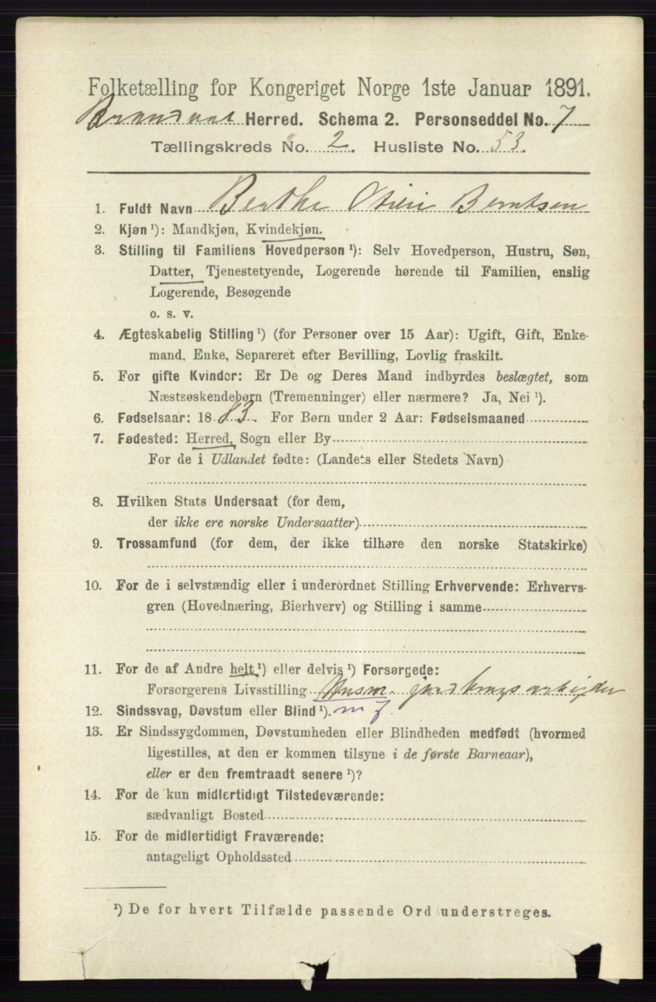 RA, 1891 census for 0422 Brandval, 1891, p. 1156