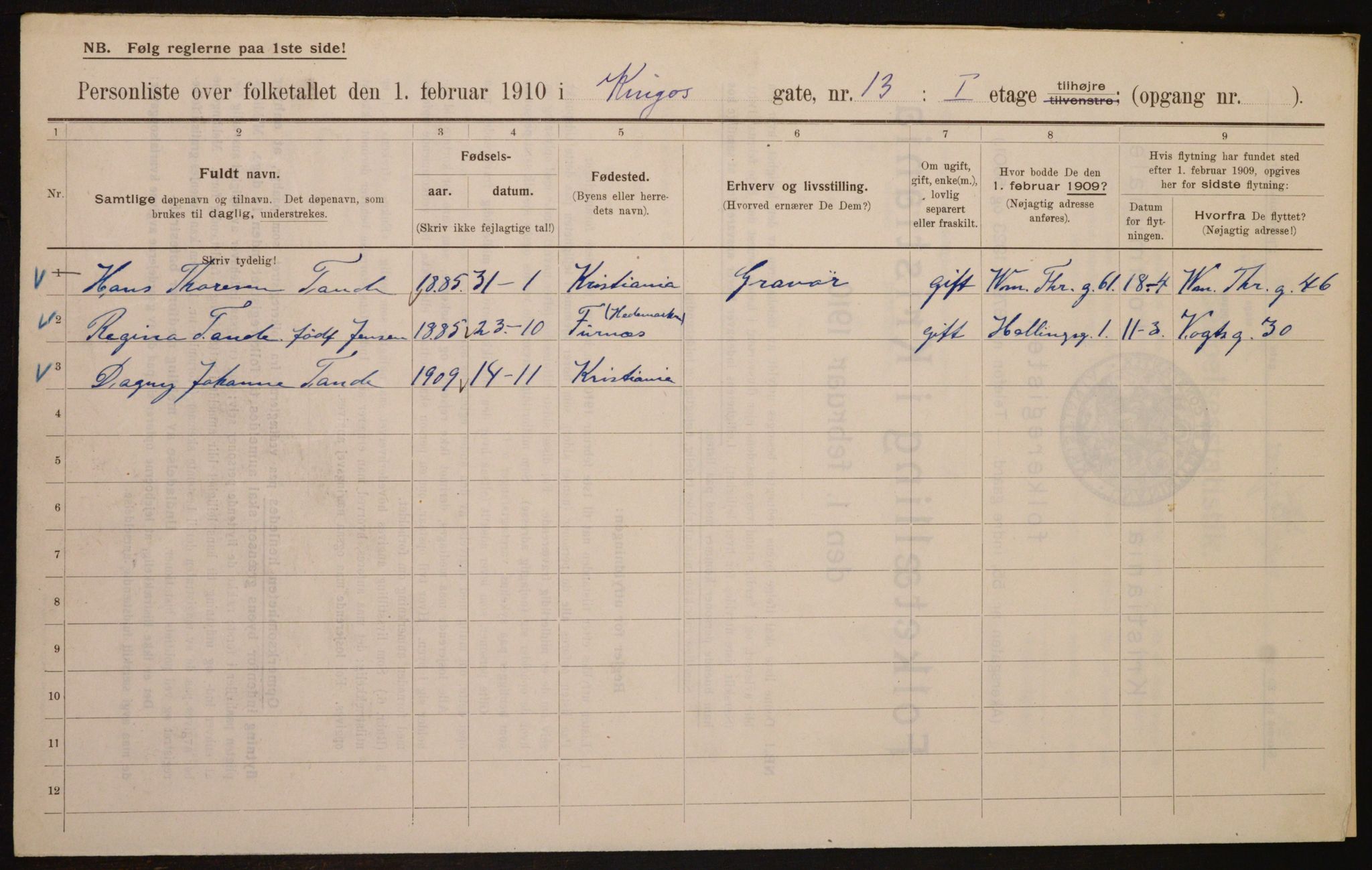 OBA, Municipal Census 1910 for Kristiania, 1910, p. 48183