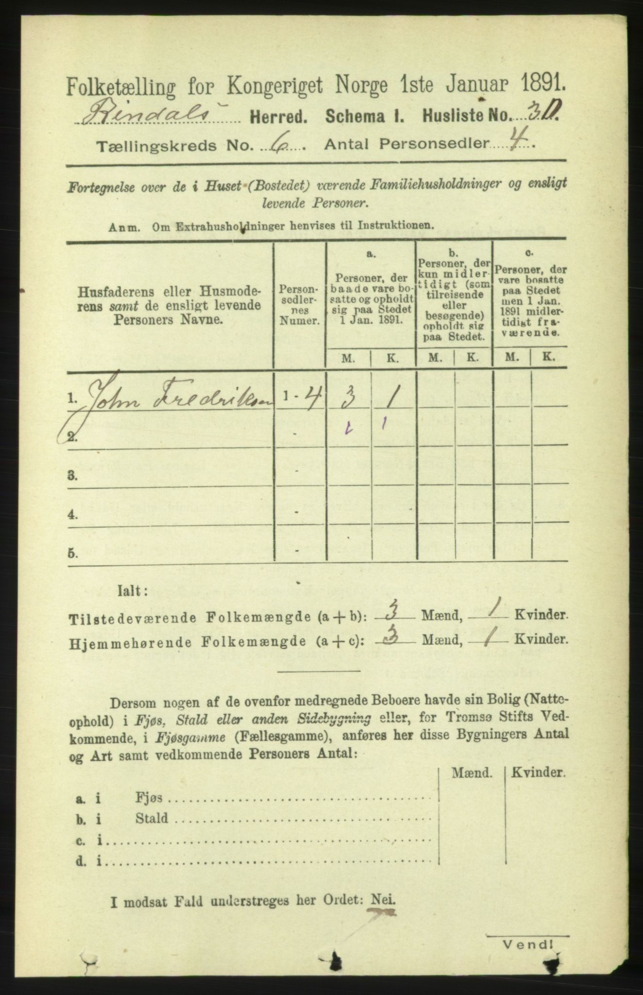 RA, 1891 census for 1567 Rindal, 1891, p. 1740