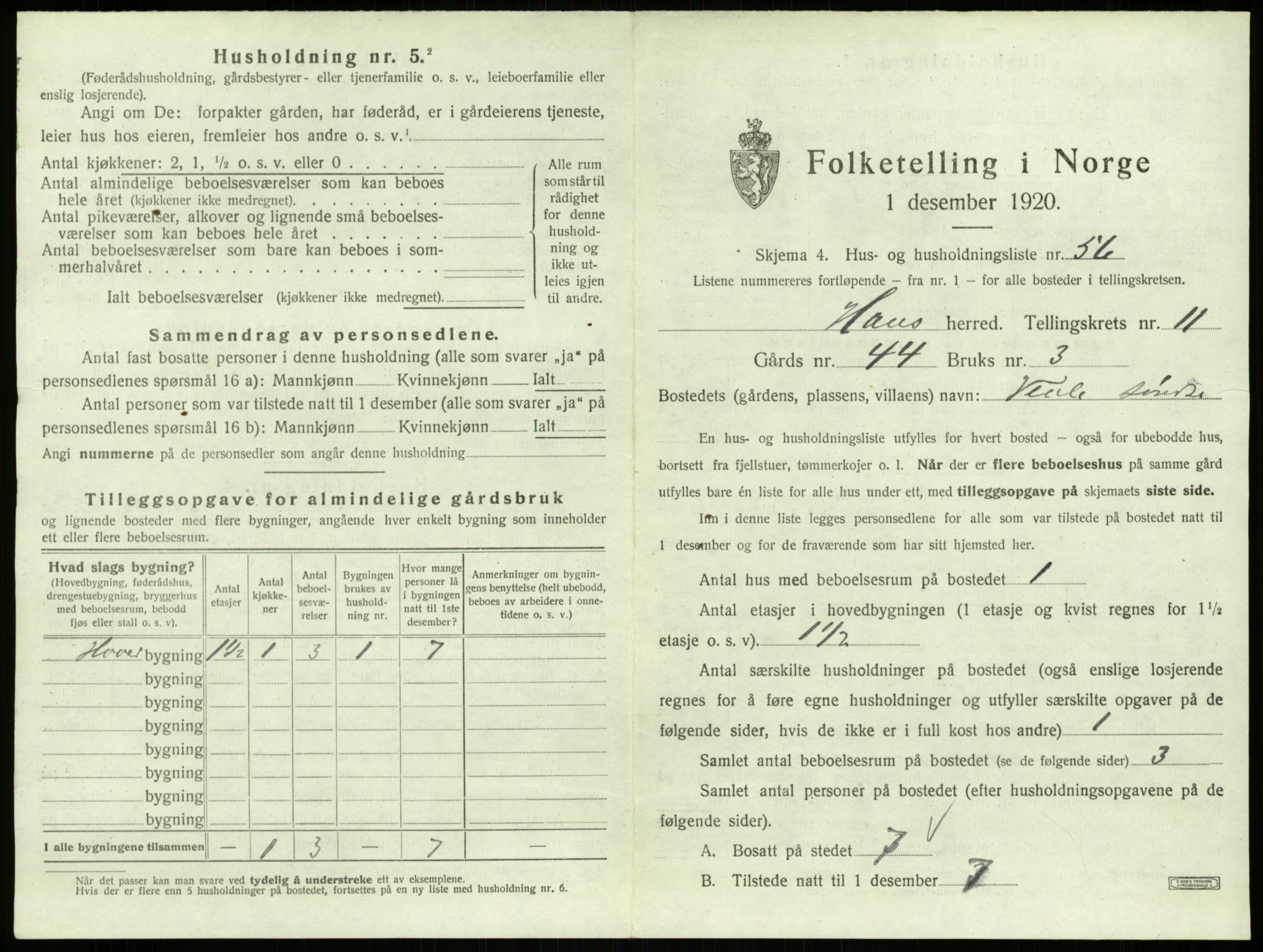 SAB, 1920 census for Haus, 1920, p. 923