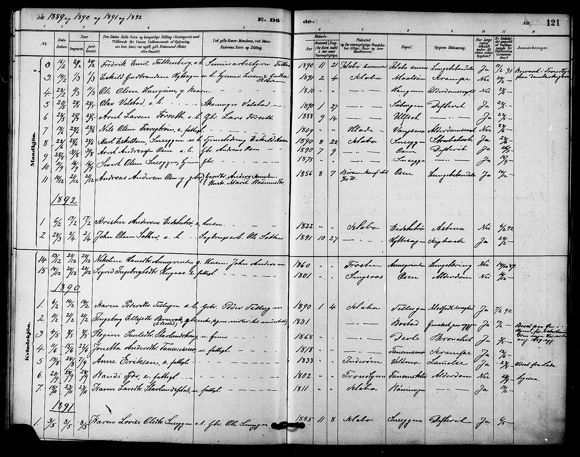 Ministerialprotokoller, klokkerbøker og fødselsregistre - Sør-Trøndelag, SAT/A-1456/618/L0444: Parish register (official) no. 618A07, 1880-1898, p. 121