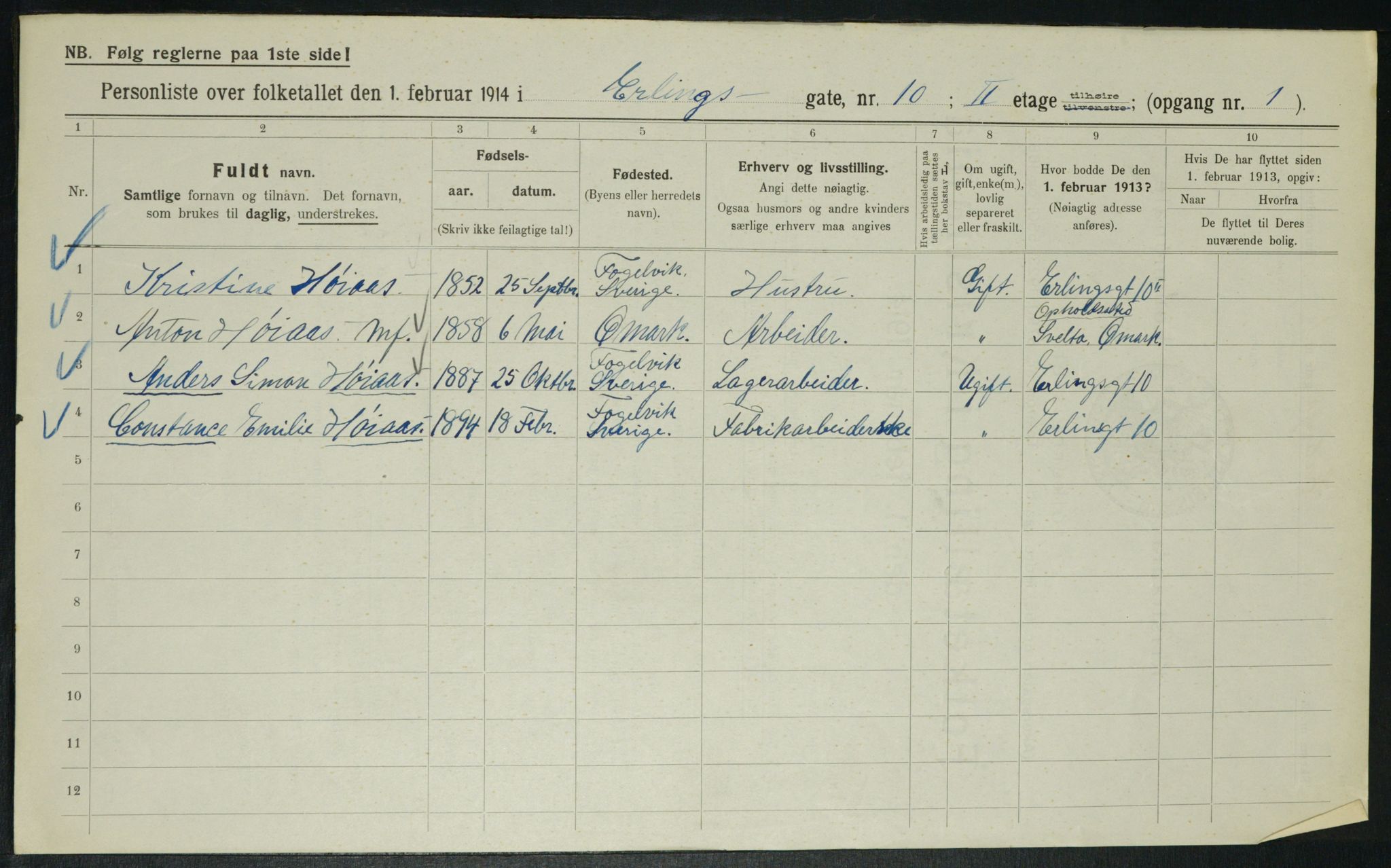 OBA, Municipal Census 1914 for Kristiania, 1914, p. 22174