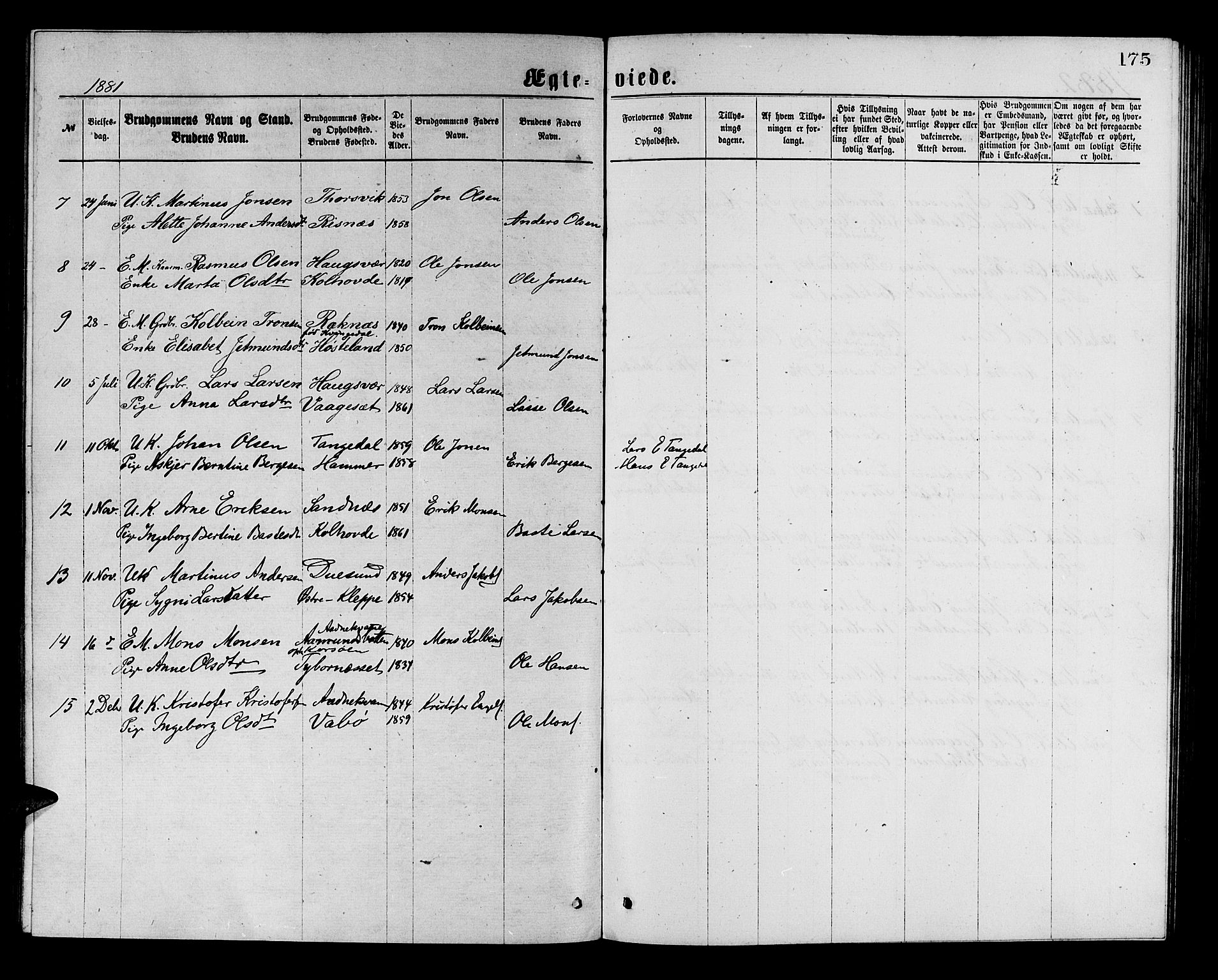 Masfjorden sokneprestembete, AV/SAB-A-77001: Parish register (copy) no. A 2, 1876-1891, p. 175