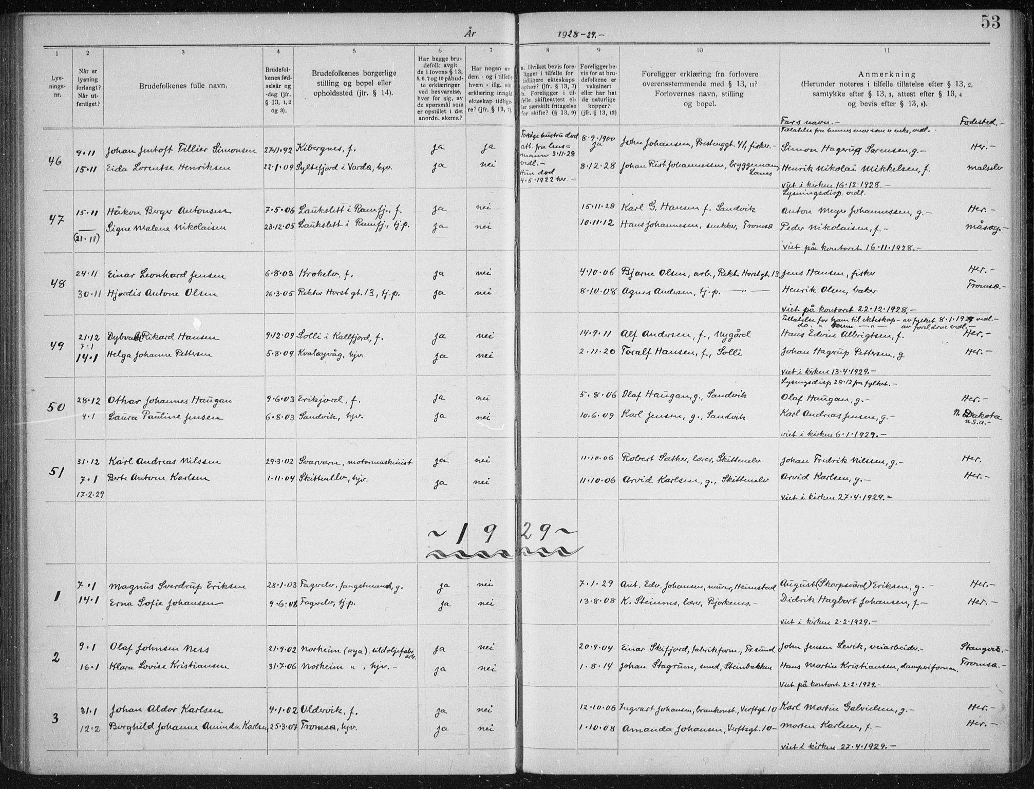 Tromsøysund sokneprestkontor, AV/SATØ-S-1304/H/Hc/L0059: Banns register no. 59, 1919-1937, p. 53