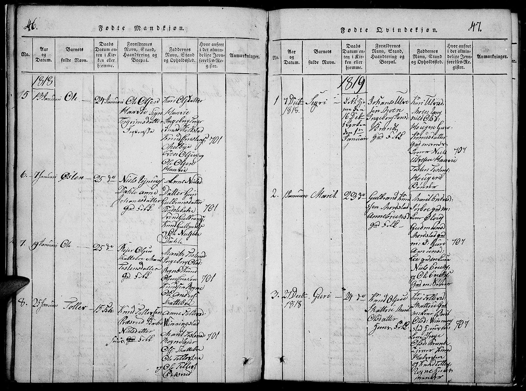 Slidre prestekontor, SAH/PREST-134/H/Ha/Hab/L0002: Parish register (copy) no. 2, 1814-1839, p. 46-47