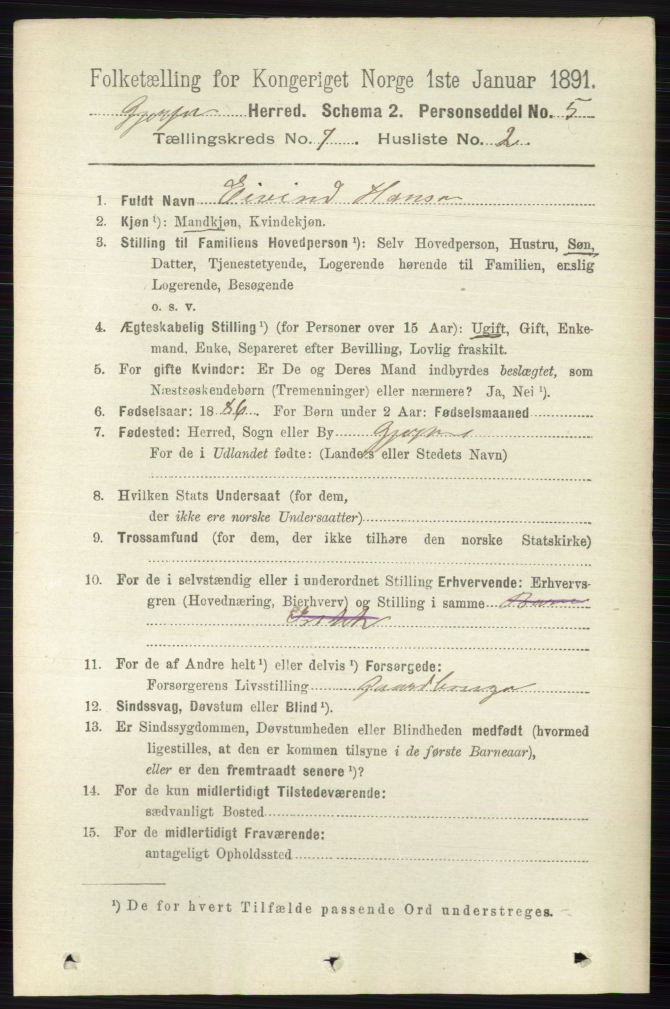 RA, 1891 census for 0812 Gjerpen, 1891, p. 3411