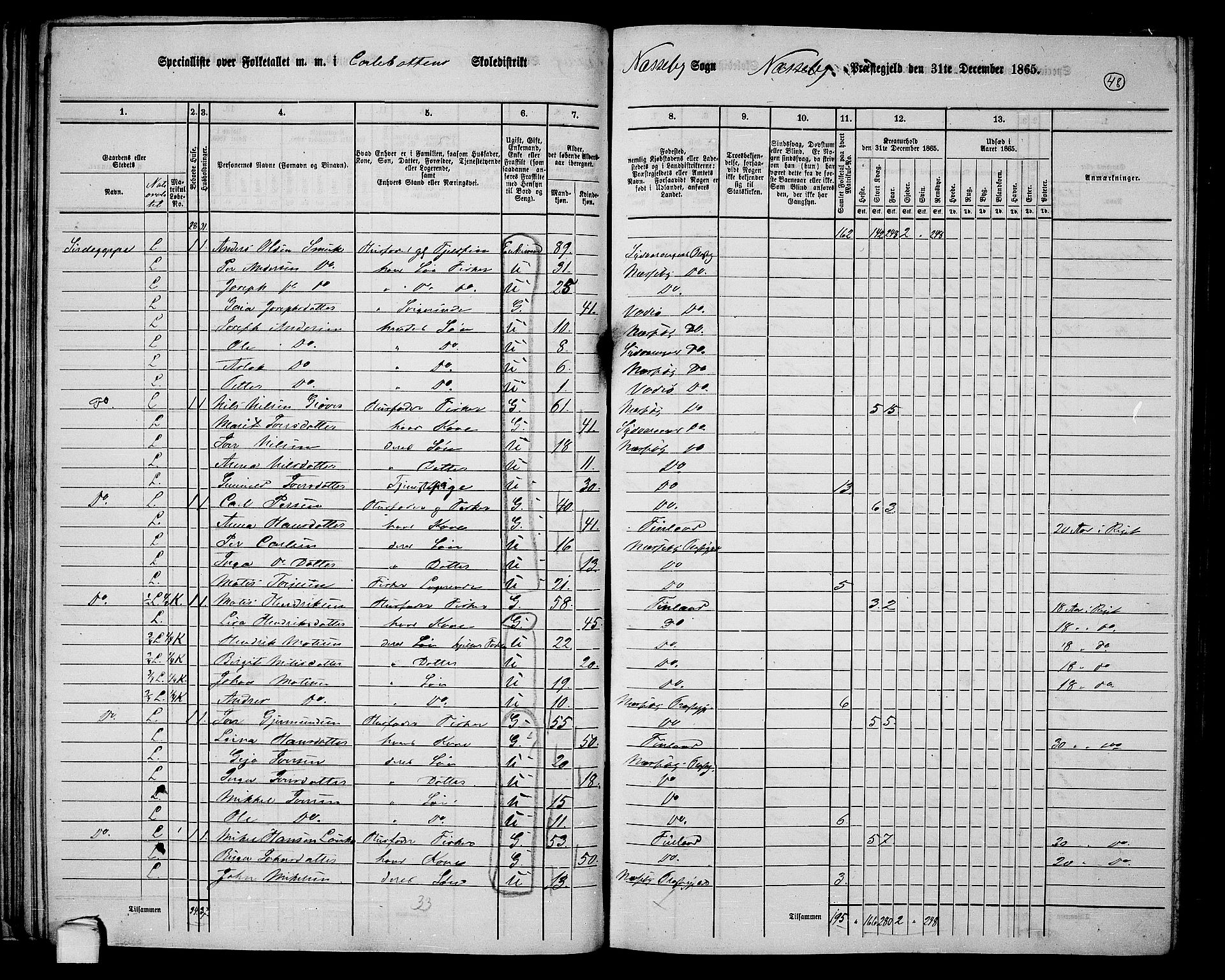 RA, 1865 census for Nesseby, 1865, p. 38