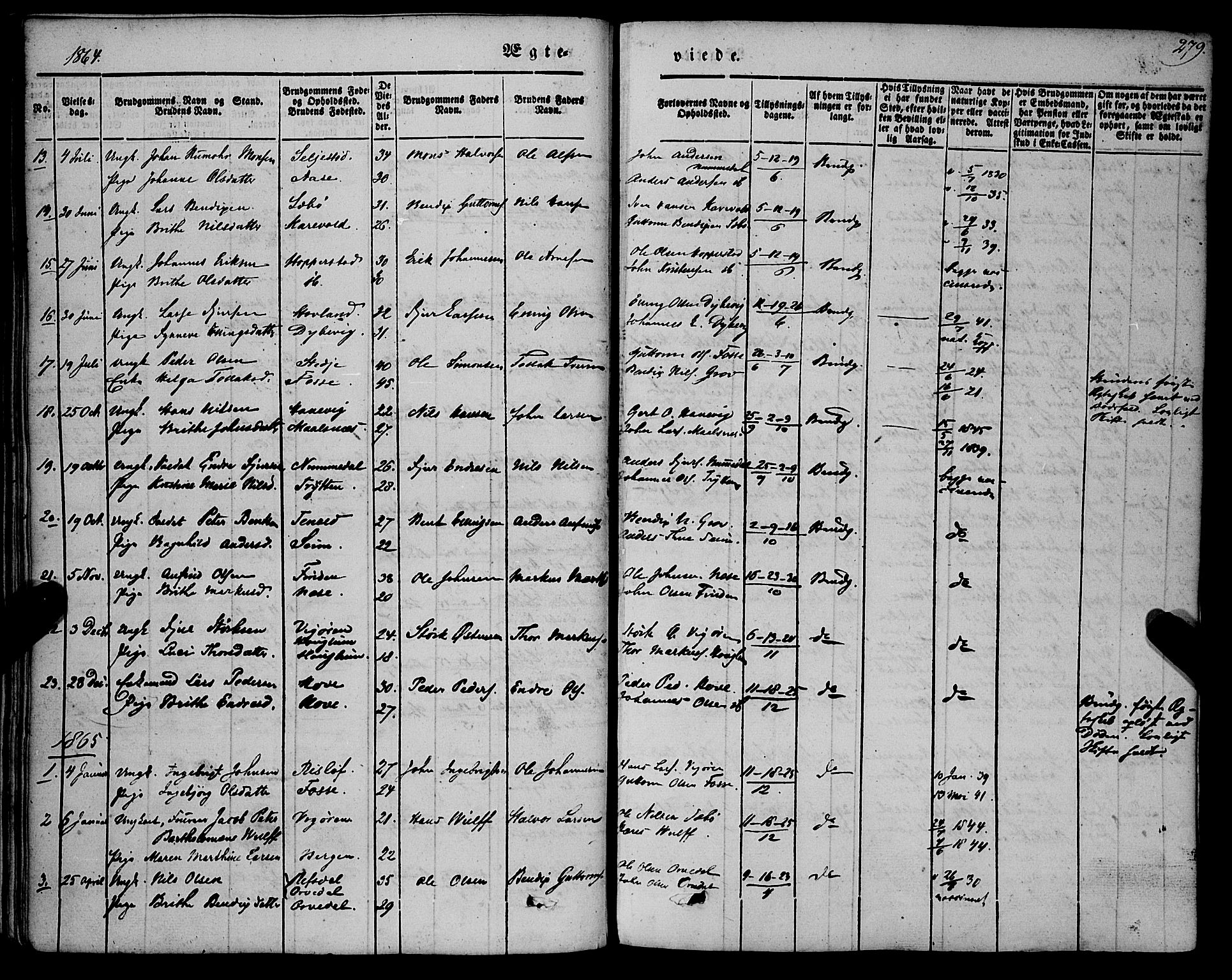 Vik sokneprestembete, AV/SAB-A-81501/H/Haa/Haaa/L0008: Parish register (official) no. A 8, 1846-1865, p. 279