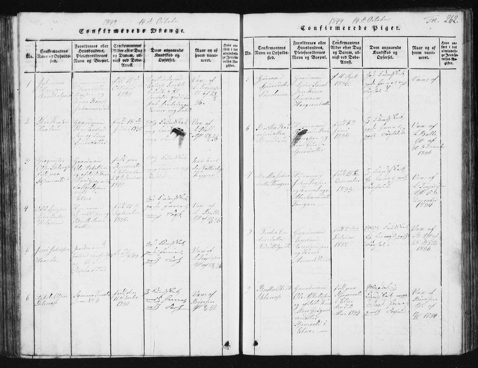 Vikedal sokneprestkontor, AV/SAST-A-101840/01/V: Parish register (copy) no. B 2, 1816-1863, p. 262