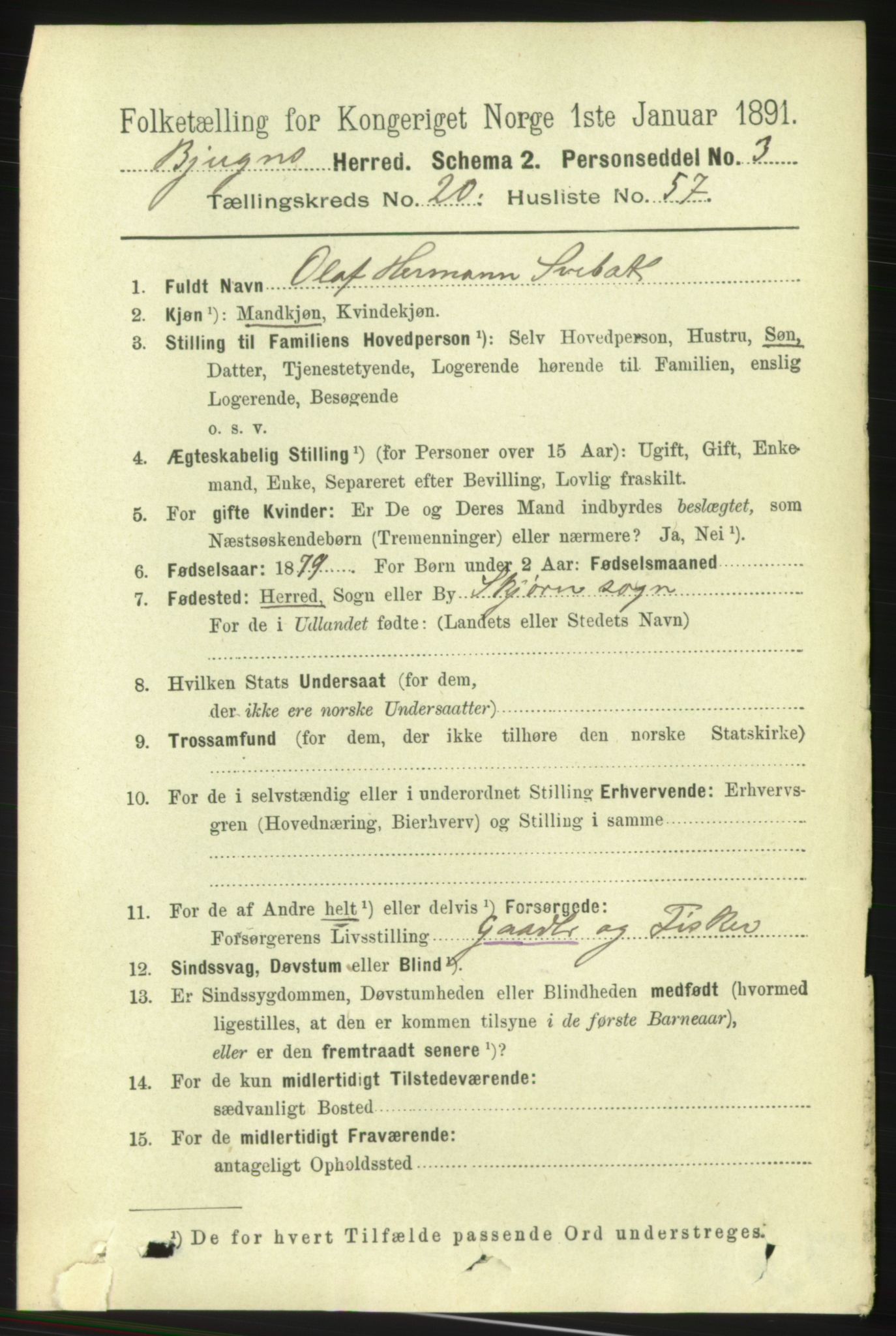 RA, 1891 census for 1627 Bjugn, 1891, p. 5754