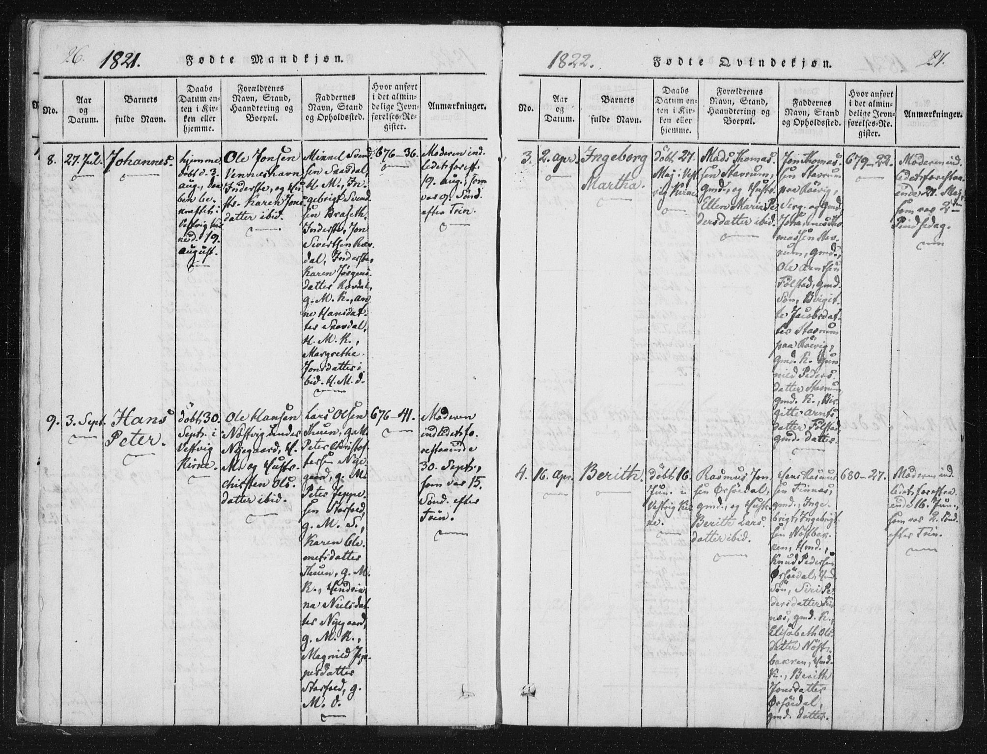 Ministerialprotokoller, klokkerbøker og fødselsregistre - Nord-Trøndelag, SAT/A-1458/744/L0417: Parish register (official) no. 744A01, 1817-1842, p. 26-27
