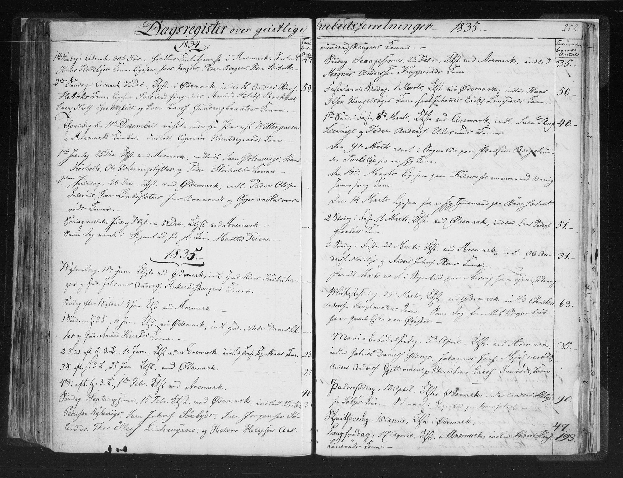Aremark prestekontor Kirkebøker, SAO/A-10899/F/Fc/L0002: Parish register (official) no. III 2, 1834-1849, p. 252