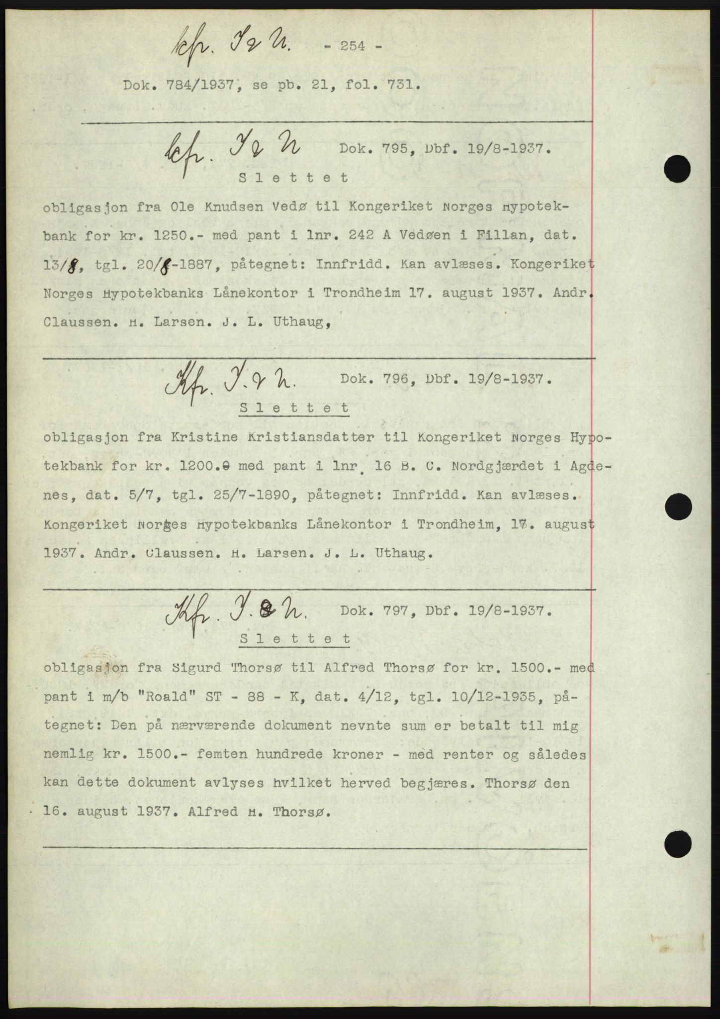 Hitra sorenskriveri, AV/SAT-A-0018/2/2C/2Ca: Mortgage book no. C1, 1936-1945, Diary no: : 795/1937