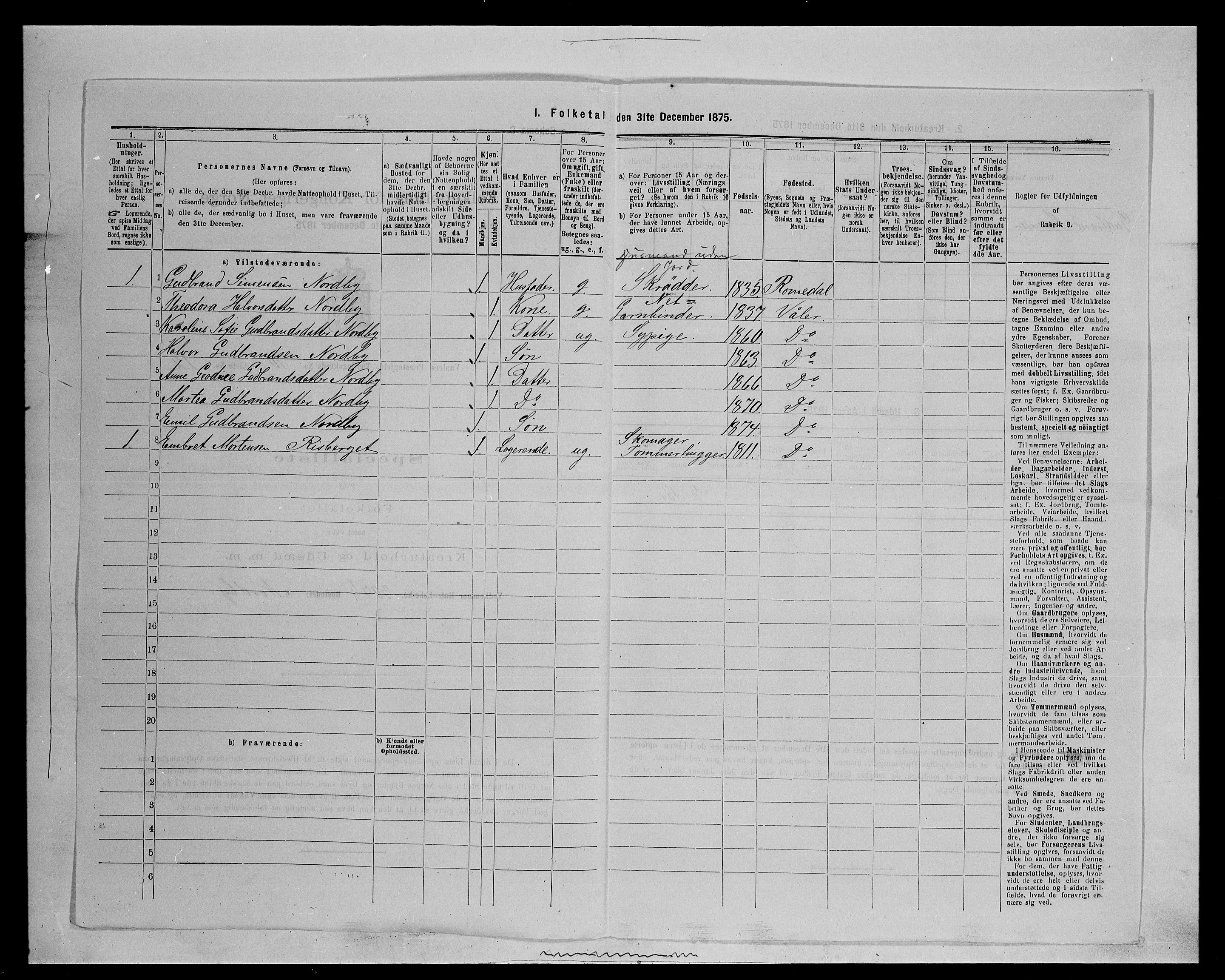 SAH, 1875 census for 0426P Våler parish (Hedmark), 1875, p. 1313