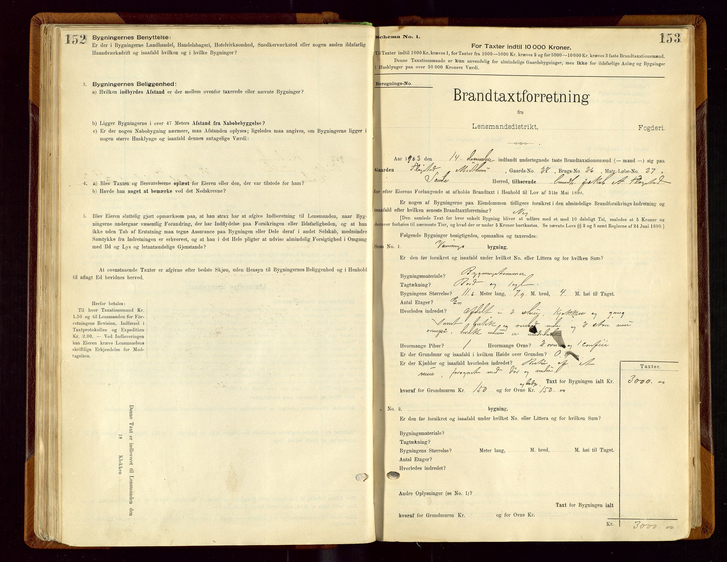 Sauda lensmannskontor, AV/SAST-A-100177/Gob/L0001: Branntakstprotokoll - skjematakst, 1894-1914, p. 152-153