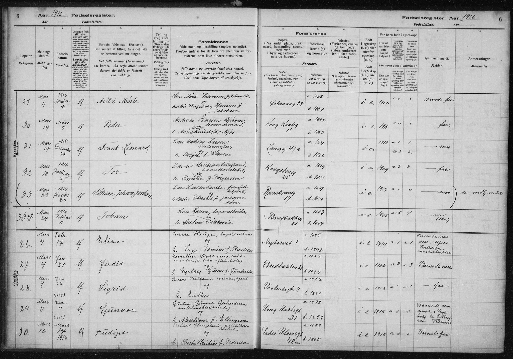 St. Petri sokneprestkontor, AV/SAST-A-101813/002/A/L0001: Birth register no. 1, 1916-1922, p. 6