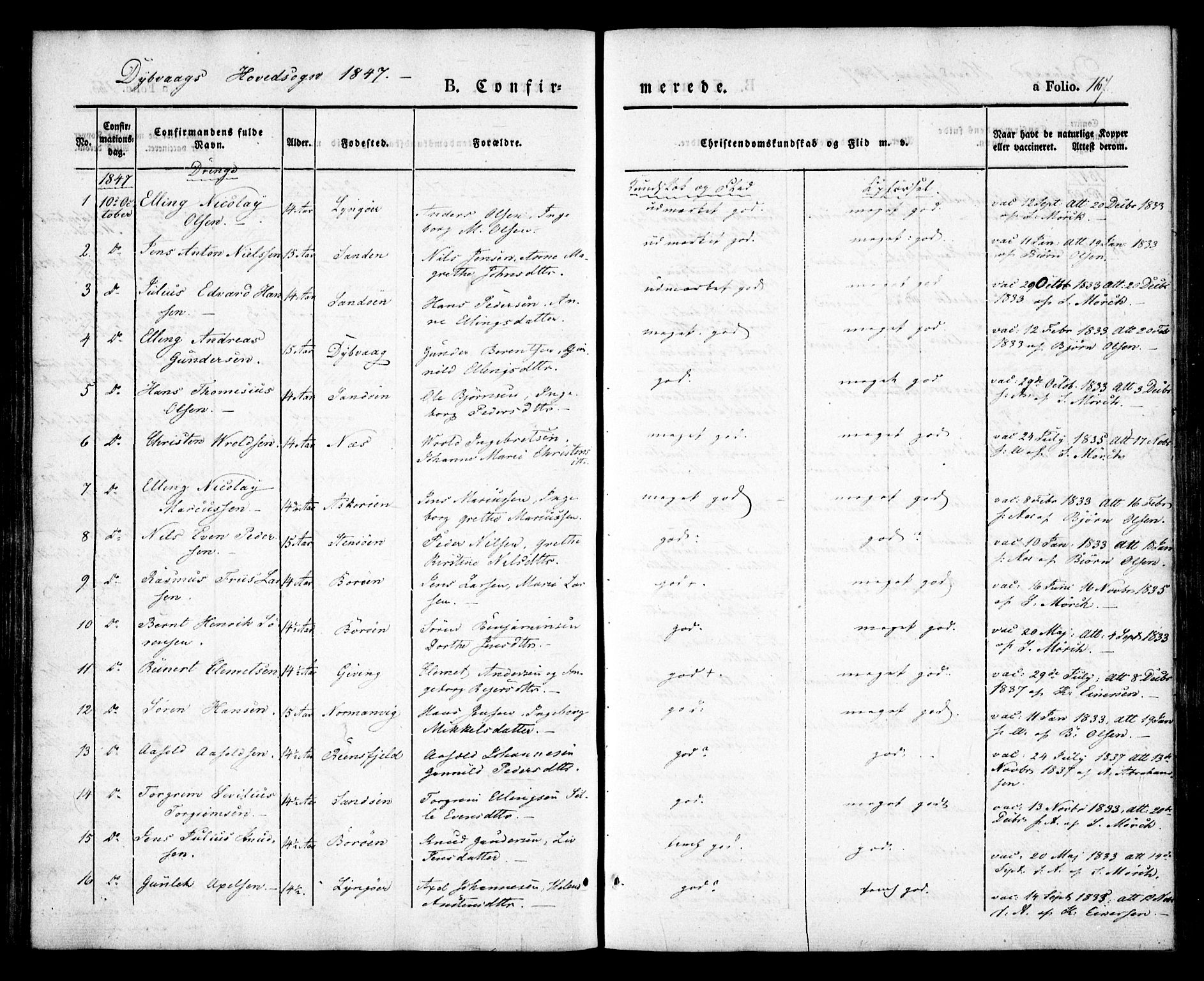 Dypvåg sokneprestkontor, AV/SAK-1111-0007/F/Fa/Faa/L0005: Parish register (official) no. A 5, 1841-1854, p. 167