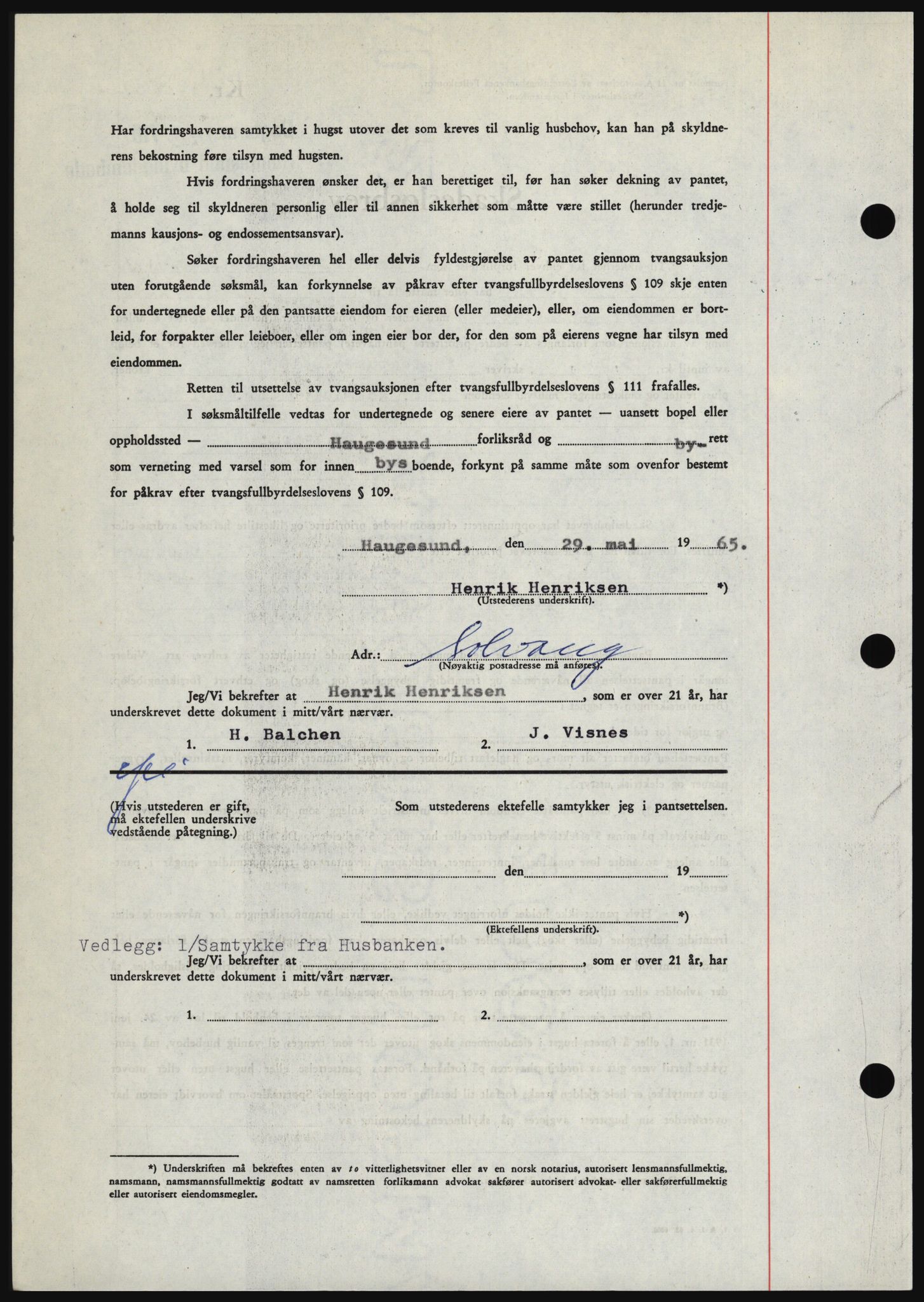 Haugesund tingrett, SAST/A-101415/01/II/IIC/L0053: Mortgage book no. B 53, 1965-1965, Diary no: : 1401/1965