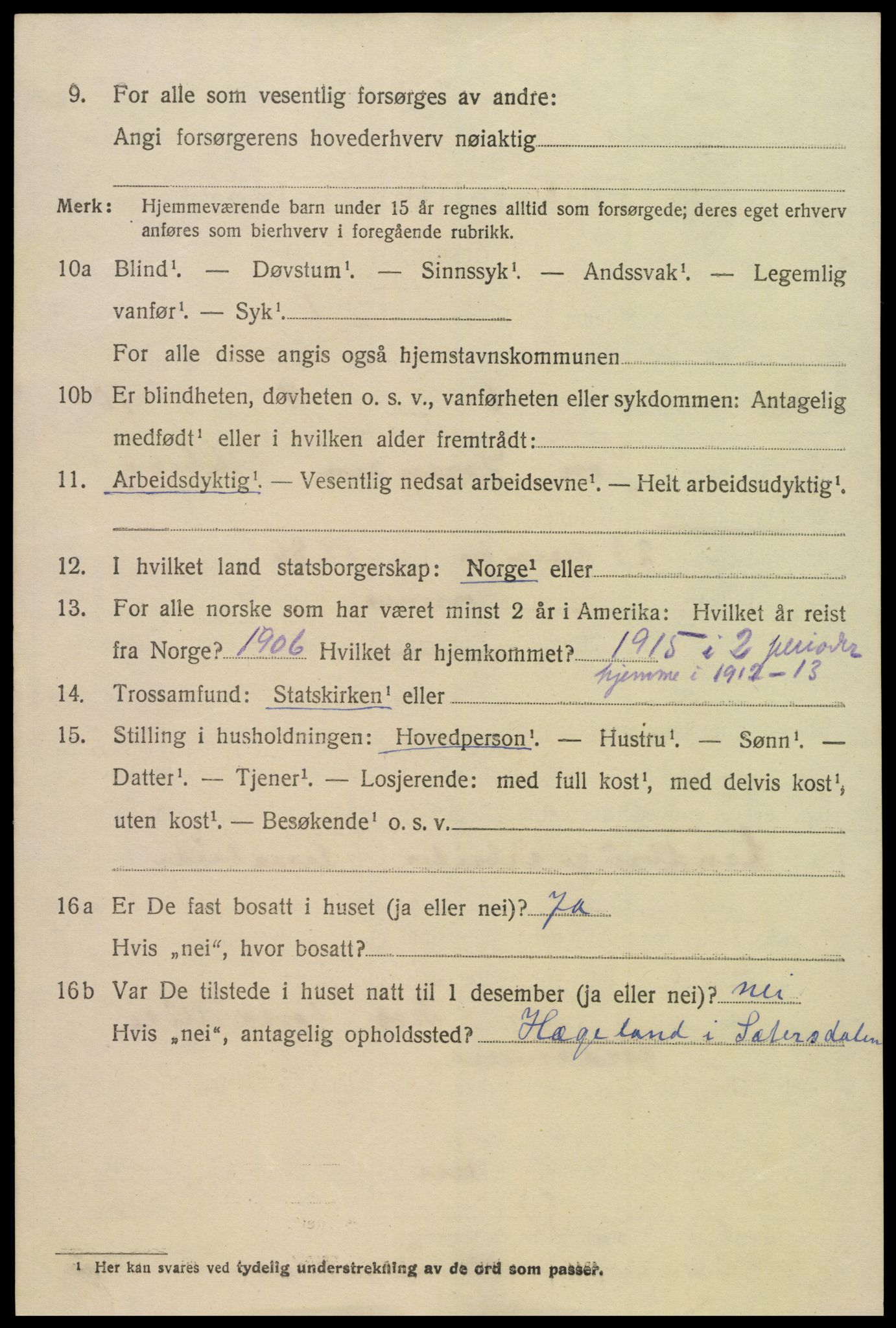 SAK, 1920 census for Hornnes, 1920, p. 1614