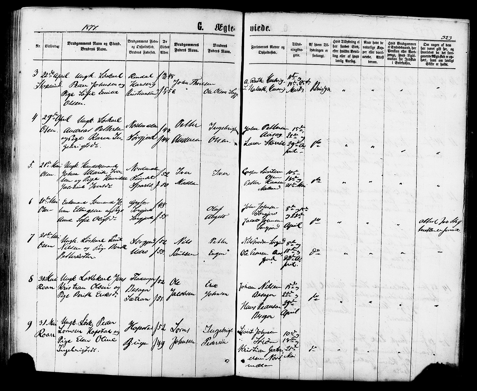 Ministerialprotokoller, klokkerbøker og fødselsregistre - Sør-Trøndelag, SAT/A-1456/657/L0706: Parish register (official) no. 657A07, 1867-1878, p. 323