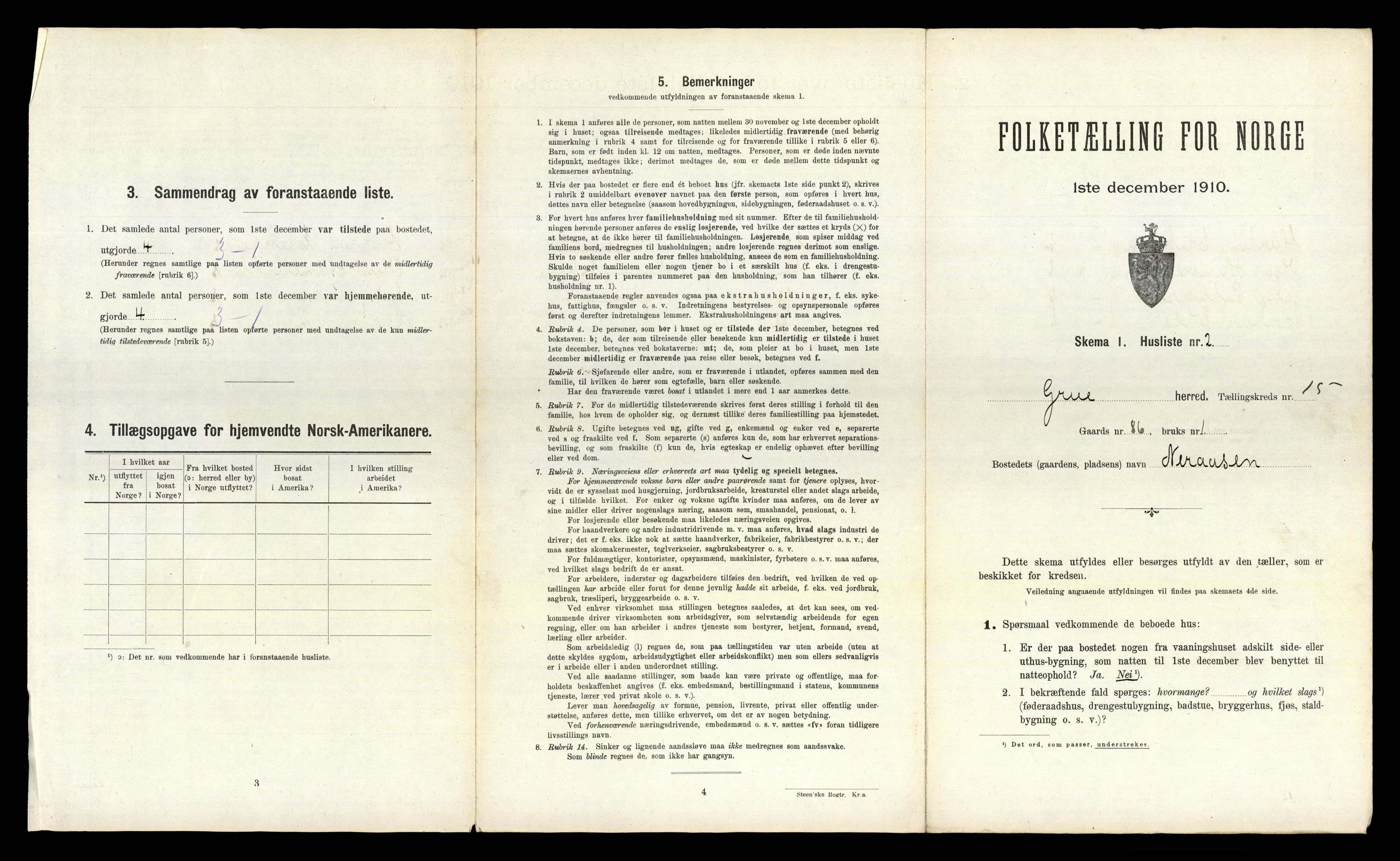 RA, 1910 census for Grue, 1910, p. 1833