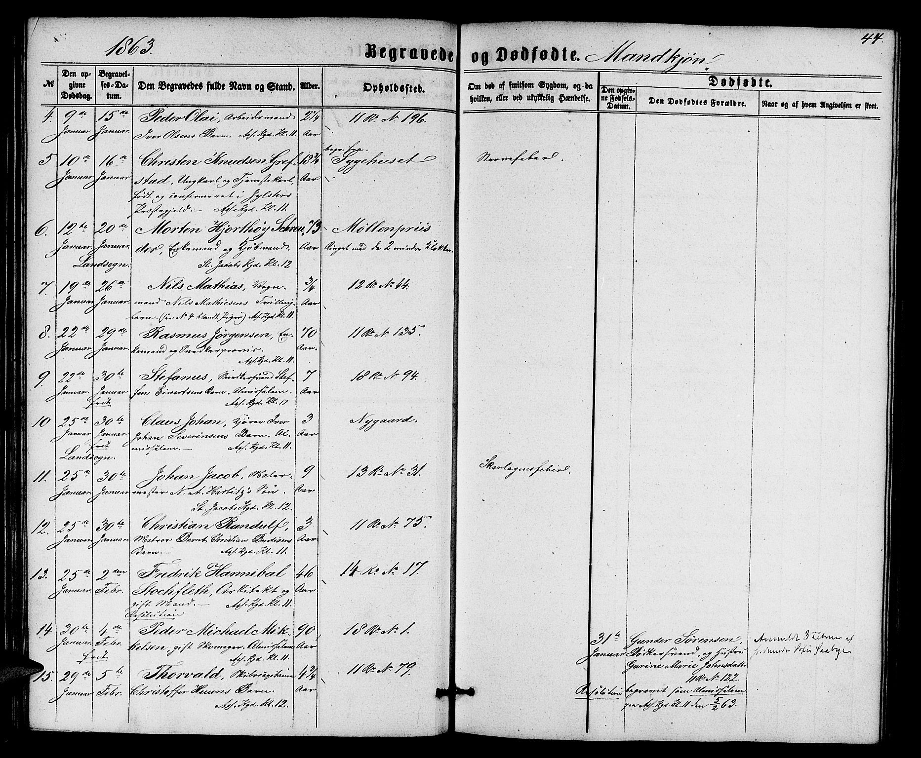 Domkirken sokneprestembete, SAB/A-74801/H/Hab/L0039: Parish register (copy) no. E 3, 1860-1868, p. 44