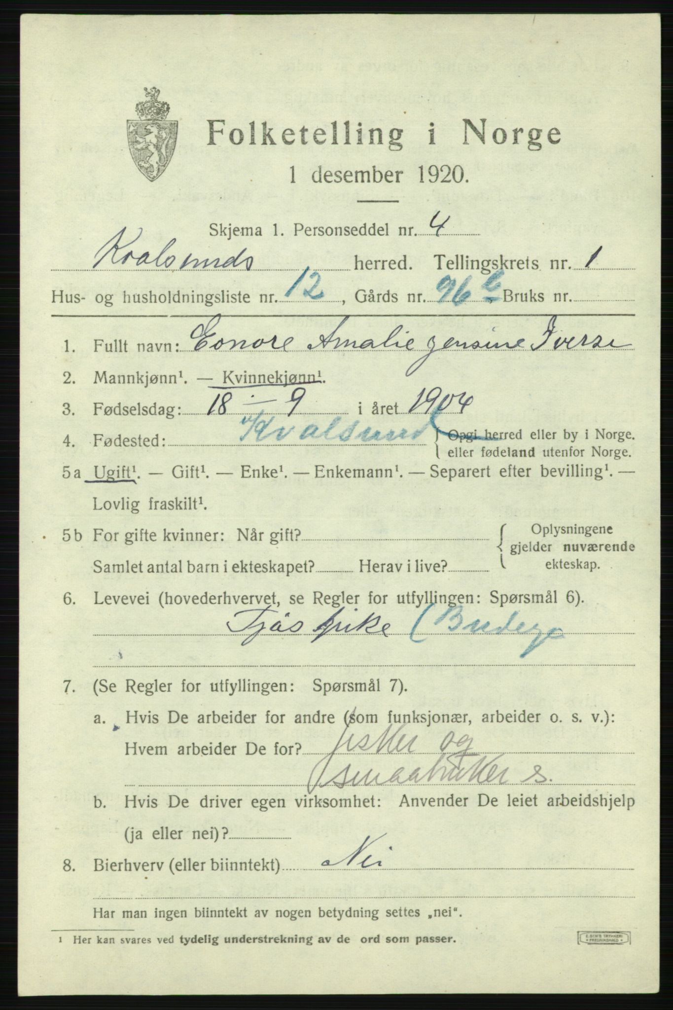 SATØ, 1920 census for , 1920, p. 638