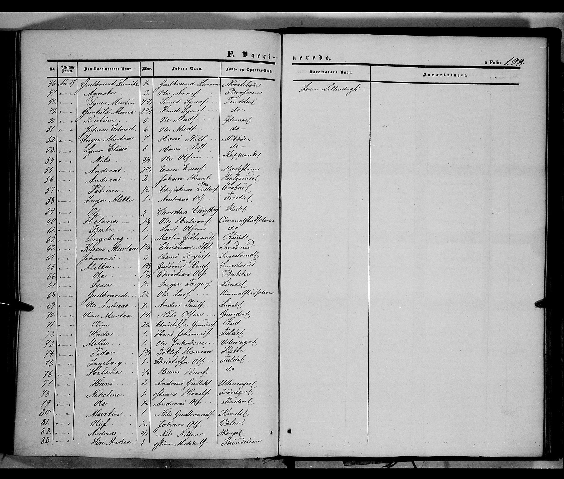 Land prestekontor, SAH/PREST-120/H/Ha/Haa/L0010: Parish register (official) no. 10, 1847-1859, p. 198