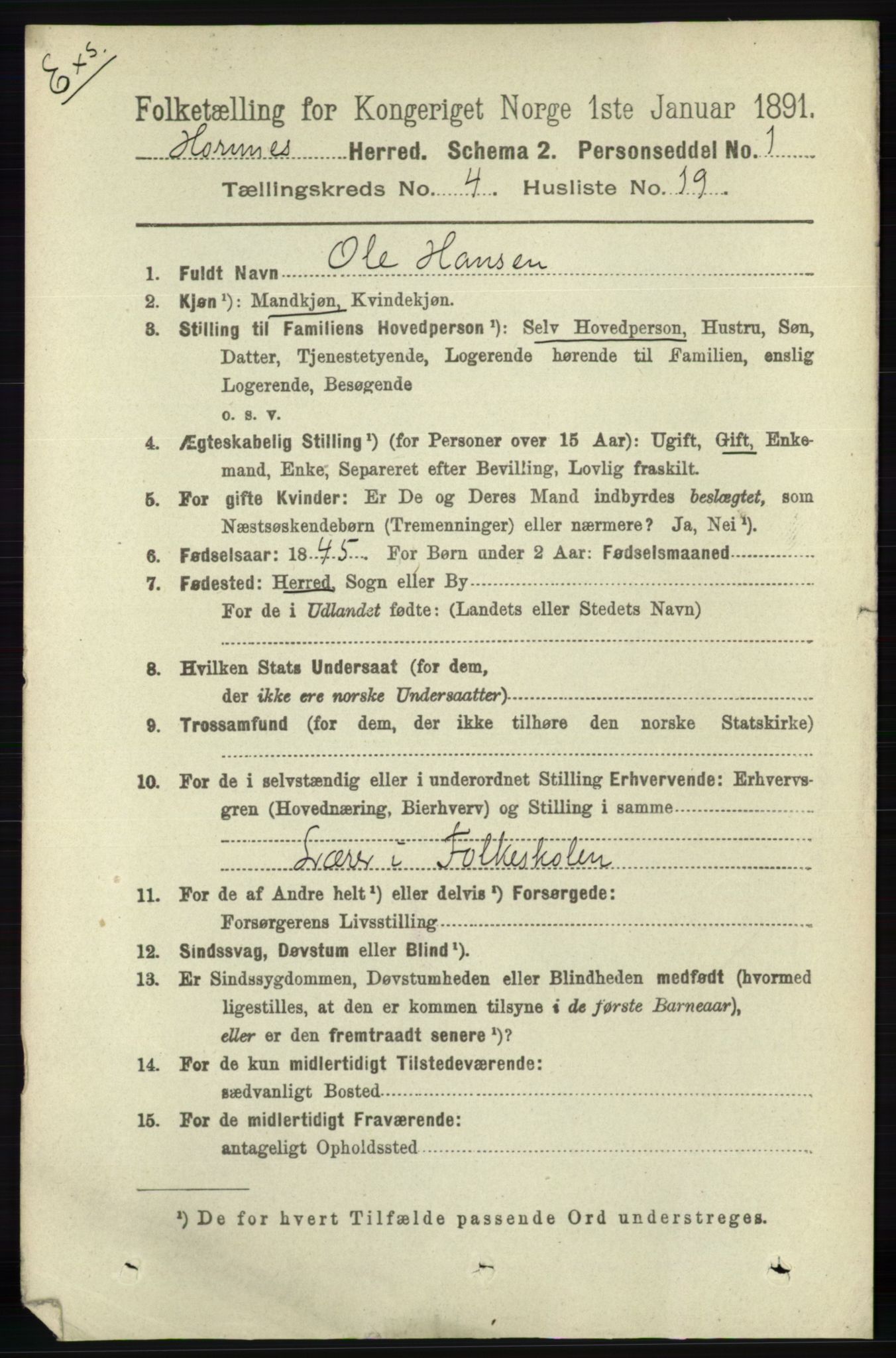 RA, Census 1891 for Nedenes amt: Gjenparter av personsedler for beslektede ektefeller, menn, 1891, p. 981