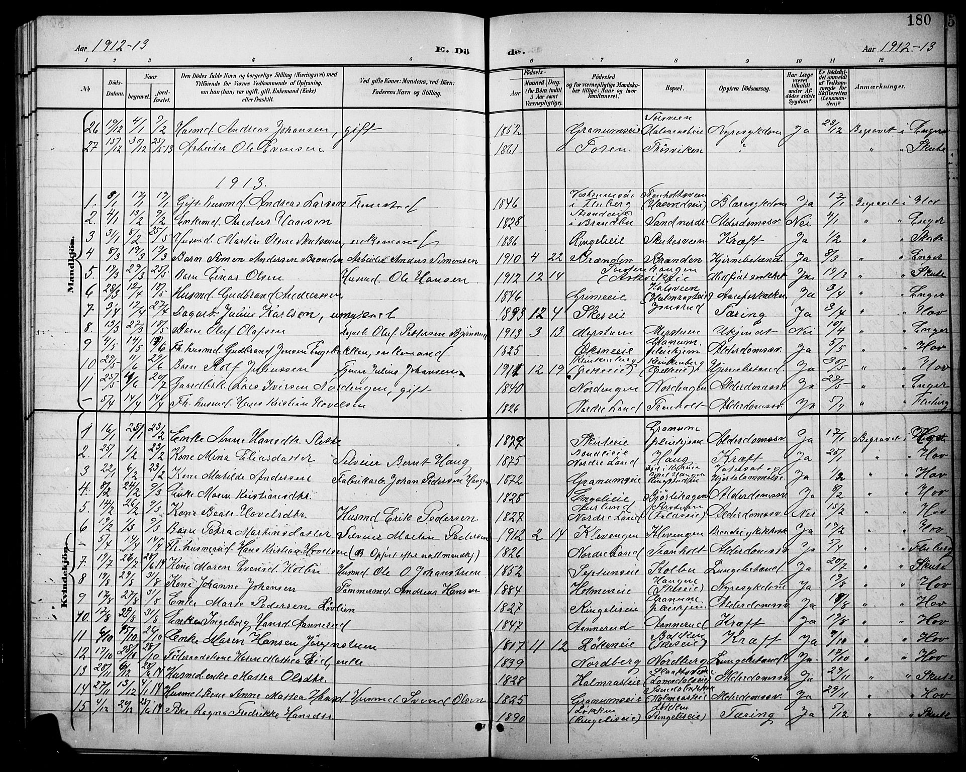 Søndre Land prestekontor, SAH/PREST-122/L/L0004: Parish register (copy) no. 4, 1901-1915, p. 180