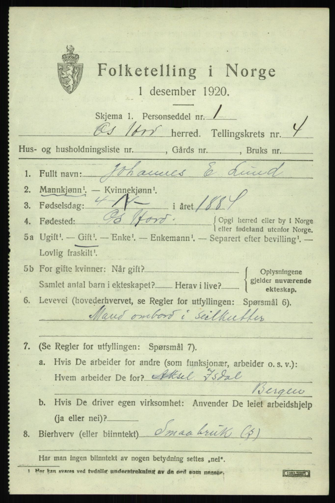 SAB, 1920 census for Os, 1920, p. 3662