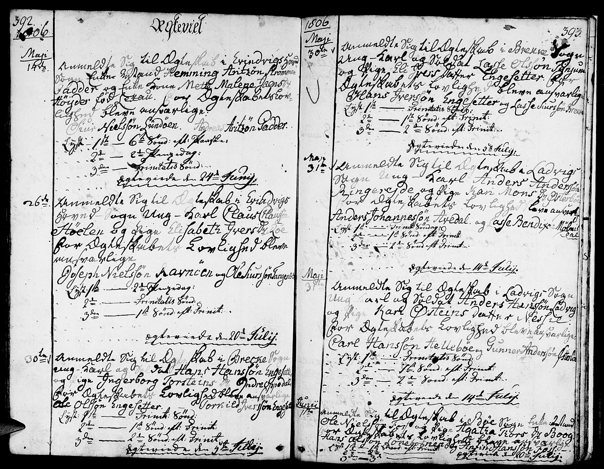 Gulen sokneprestembete, SAB/A-80201/H/Haa/Haaa/L0016: Parish register (official) no. A 16, 1798-1808, p. 392-393