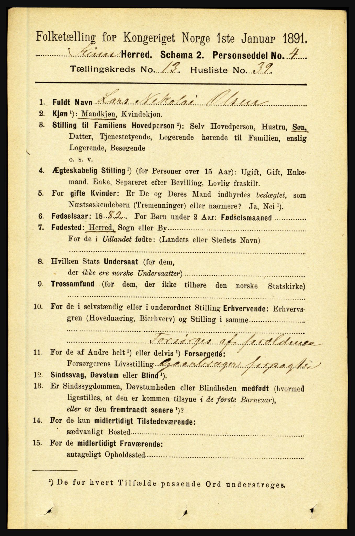 RA, 1891 census for 1437 Kinn, 1891, p. 5326