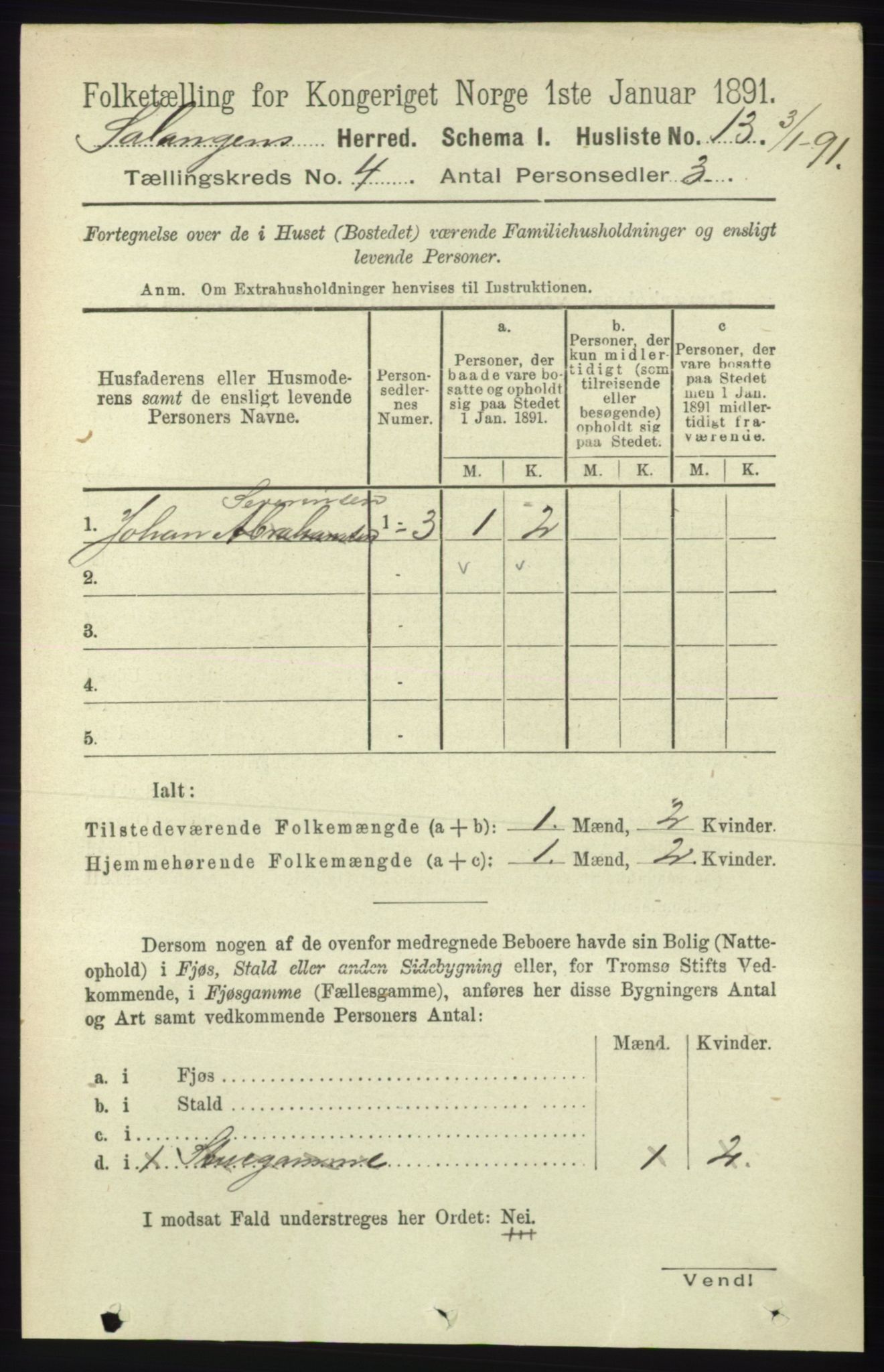 RA, 1891 census for 1921 Salangen, 1891, p. 1750