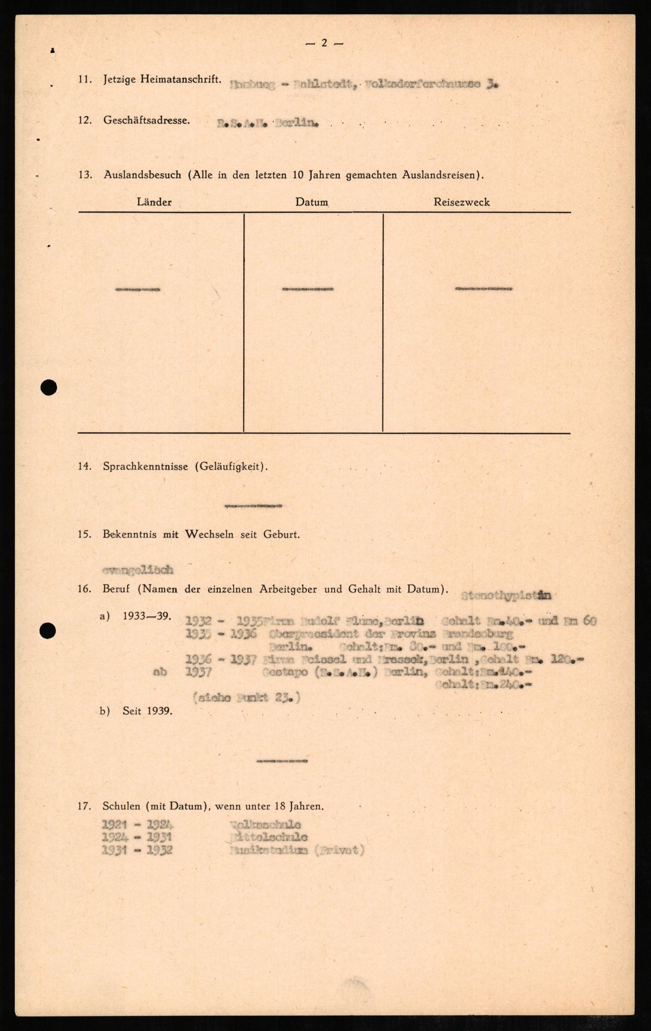 Forsvaret, Forsvarets overkommando II, AV/RA-RAFA-3915/D/Db/L0006: CI Questionaires. Tyske okkupasjonsstyrker i Norge. Tyskere., 1945-1946, p. 109